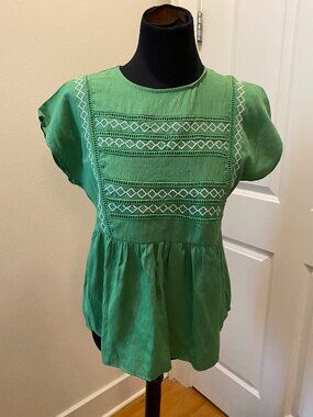 Short Sleeve Embroidered Green Top